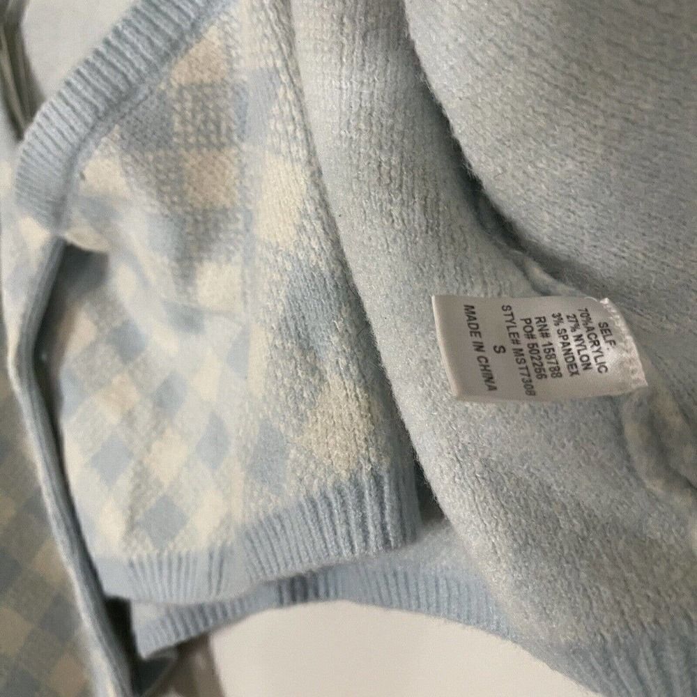 MABLE Blue Cropped Blue diamond knit Cardigan strapless 2pc set size Small - Picture 3 of 5